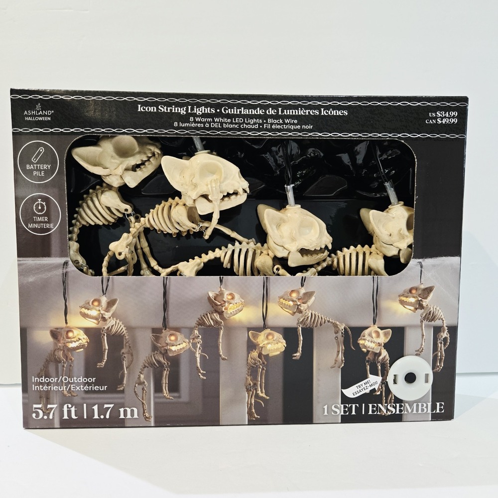 Ashland Dogs Skeleton Halloween Icon String Lights Decor Indoor Outdoor New!